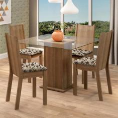 Conjunto Sala de Jantar Madesa Maya Mesa Tampo de Vidro com 4 Cadeiras