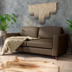 Sofá Sala de Estar Living 3 Lugares 260cm Presley Pés Madeira Couro Capuccino G52 - Gran Belo