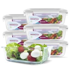 Conjunto 6 Pote Vidro Hermético Marmita Tampa 4 travas 640ml
