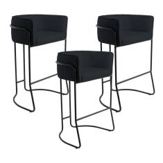 Kit 03 Banquetas Fixa Preto Corano Preto C-05