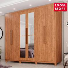 Guarda-Roupa Casal 100% MDF 6 Portas e 4 Gavetas Espanha Com Espelho - Tudo de Móveis