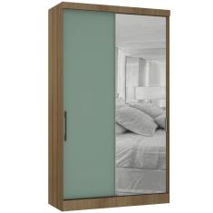 Guarda Roupa Modulado 134,50cm 2 Portas De Correr Com Espelho Paris Avelã Pf Com Verde Pf