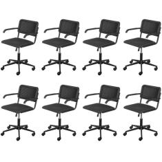 Kit 8 Cadeiras para Escritório Palhinha com Braço e Base Rodízio Cesca Preto