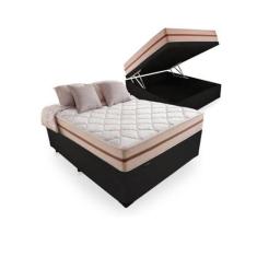 Cama Box Baú Viúva Tecido Sintético Preto com Colchão Pillow Angel - B