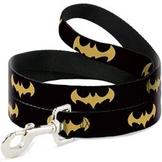 Coleira para cães DC League of Super Pets logotipo Batman morcego preto amarelo 1 metro de comprimento, 2,5 cm de largura