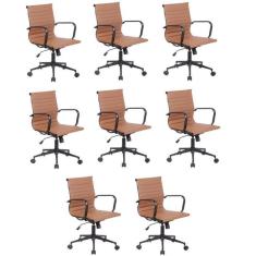 Conjunto 8 Cadeiras de Escritório Diretor Sevilha com Base Office aço preto Rivatti Marrom