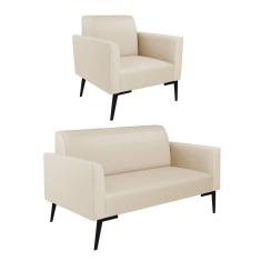 Sofá Namoradeira Com Poltrona Pés Villach Marisa Corino Bege D03 - D`rossi