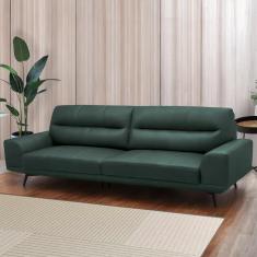 Sofá Decorativo Ashton 3 Lugares Sala De Estar 216cm Pés Em Aço Couro Verde Musgo G88 - Gran Belo