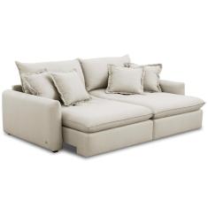 Sofá Cama Retrátil 3 Lugares Para Sala De Estar 230cm Asher T03 Veludo Bege - Lyam Decor