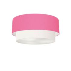 Plafon Duplo Cilíndrico Vivare Md-3062 Cúpula Tecido 45x40cm - Bivolt Rosa-bebê-branco 127/220v