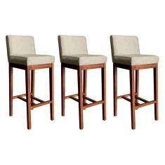 Kit 3 Banquetas Alta Estofada para Bancada Lisboa 100 Cm Suede Bege CCS