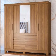 Guarda-Roupa Casal Cádis 4 Portas 6 Gavetas com Espelho Amêndola Touch - Demóbile
