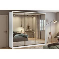 Guarda Roupa Casal 3 Portas De Correr E 6 Gavetas C/ 3 Espelhos Spazio Branco - Lopas