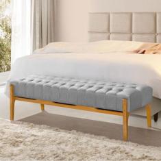 Recamier Base em Madeira Puerto 1,30m Capitonê Linho Cinza - VILLA CAS