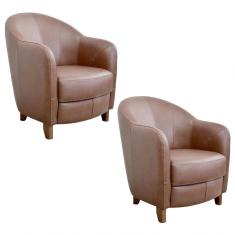 Kit 2 Poltronas Decorativas Sala de Estar Pés Madeira Kairós Couro Caramelo Gran Belo