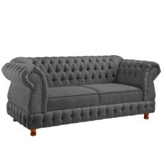 Sofá Chesterfield Moscatto 3 Lugares Via Encanto Veludo Cinza