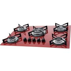 Fogão de Mesa Cooktop 5 Bocas Vidro Vermelho à Gás Suggar FG5305VM