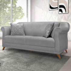 Sofá 3 Lugares Pé de Madeira Julieta 220 cm Linho S04 - D'Rossi - DRos