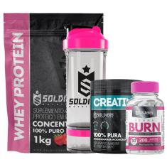 kit: whey 60% + Creatina Pote + Femme + Coqueteleira 700ml (Pro Rosa)-Unissex