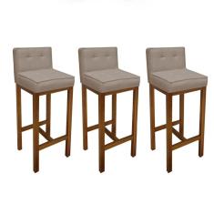 Kit 03 Banqueta Alta Com Encosto Alba Base Madeira