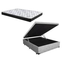Cama Box Baú Casal Conforto Sintético Cinza + Colchão Casal Conforto Espuma D33 Com EPS 30x138x188