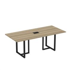 Mesa de Reunião Retangular com Power Box 200x90cm MR2000P25TUB Noce Marromlle/Preto