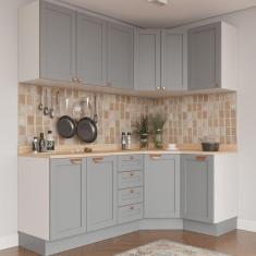 Cozinha Modulada 6 Peças com Tampo 3 Aéreos 6 Portas e 3 Balcões Arizona CabeCasa MadeiraMadeira Branco/Cinza