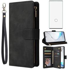 Asuwish Compatível com Samsung Galaxy Note 10 Glaxay Note10 5G capa carteira protetora de tela de vidro temperado e capa flip porta-cartões capas de celular para Gaxaly Notes 10s Ten Not S10 mulheres
