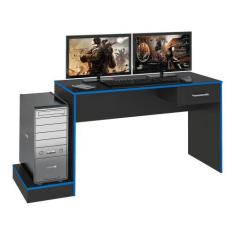 Mesa Gamer com 1 Gaveta e Suporte de CPU Multimóveis CR25205, Preto/Az