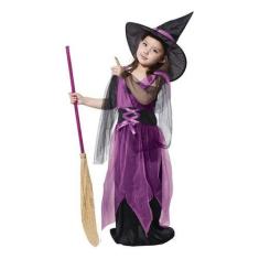 Vestido Infantil e Adulto Fantasia Halloween Bruxa Bruxinha + Chapéu -