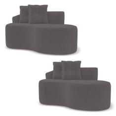 Kit 02 Sofás Orgânicos Living Bob 145cm 02 Lugares com 02 Almofadas Bouclê Cinza Escuro - Abmaza