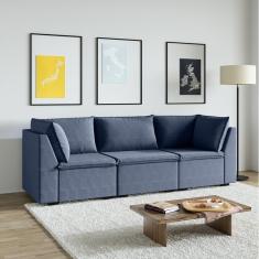 Sofá Modular 2 Módulos Canto 1 Módulo Central Zen Cabecasa Madeiramadeira Azul Sereno