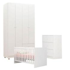Quarto De Bebê Louise 4 Portas Com Berço Doce Sonho 100 Branco Brilho 