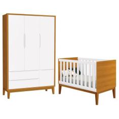 Jogo de Quarto Infantil Guarda Roupa 3 Portas e Berço Classic com Pés 