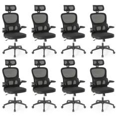 Kit 8 Cadeiras De Escritório Giratória Executiva Atenas Com Regulagem De Altura - Preto
