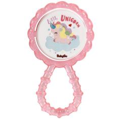 Chocalho Bebê Infantil A Partir dos 4 Meses Com Mordedor e Alça Texturizada Unicórnio Rosa Baby Go