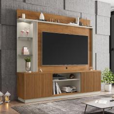 Estante Home para TV até 65 Polegadas 2 Portas LED Embutido Atlanta Móveis Bechara Marromlle/Branco