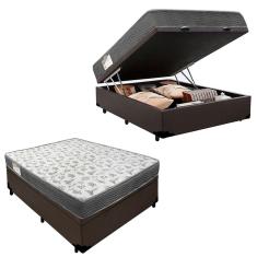 Cama Box Baú Casal Sintético + Colchão De Espuma D33 - SerenePrime - 138cm Marrom