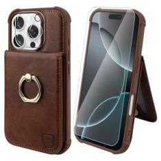 VANAVAGY Capa carteira para iPhone 16 Pro Max com suporte para cartão de crédito e bolso para moedas [suporte de anel de rotação de 360°], capa de telefone flip com fecho magnético de couro para