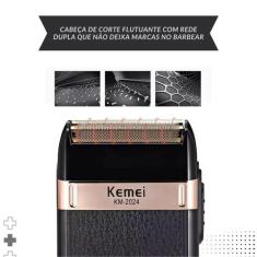 Kemei Km2024 - Barbeador Elétrico Portátil Com Acessórios - Kemei 2024