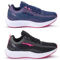 Kit 2 Pares De Tênis Feminino Original Rdw RD97, Marinho pink, Preto p