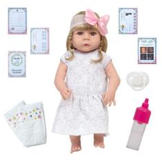 Boneca Reborn Loira Corpo de Vinil Pode Molhar + Enxoval - Cegonha Reb