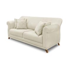 Sofá 3 Lugares Pé De Madeira Julieta 200 Cm Veludo S04 - D'rossi Cor Bege