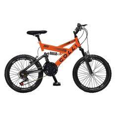 Bicicleta Infantil Colli GPS20 - Aro 20, 21 Marchas, Tamanho Quadro 14, Aço Carbono, Dupla Suspensão, Laranja