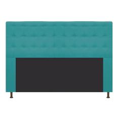 Cabeceira Estofada Dama 195 Cm King Size Suede Azul Turquesa