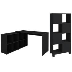 Mesa Escrivaninha Em L Eron E Estante Livreiro Maly A06 Preto - Mpozenato