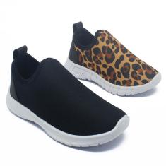 Kit 2 Pares Tênis Infantil Escolar Calce Facil Leve Confortável Macio Liso-Feminino