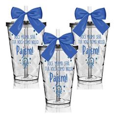 Kit 3 Copos Convite com Laço Personalizados para Pajem