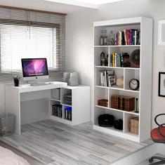 Conjunto Home Office com Escrivaninha Multifuncional e Estante para Livros Móveis Branco Tx/branco Tx