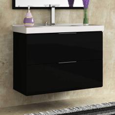 Gabinete para Banheiro Suspenso 3 Gavetas sem Cuba Pietra Móveis Bosi Preto/Preto Brilho